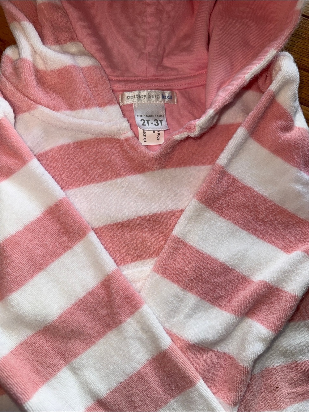 Pottery Barn Kids (2T-3T) Kids Hooded Pink & White Stripe Fleece Cover Up